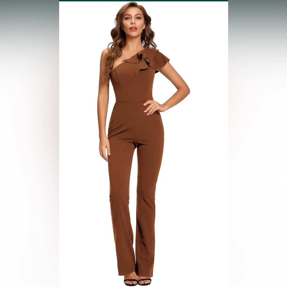 Women's Elegant Casual Sleeveless Ruffle One Shoulder High Waist Long Jumpsuit